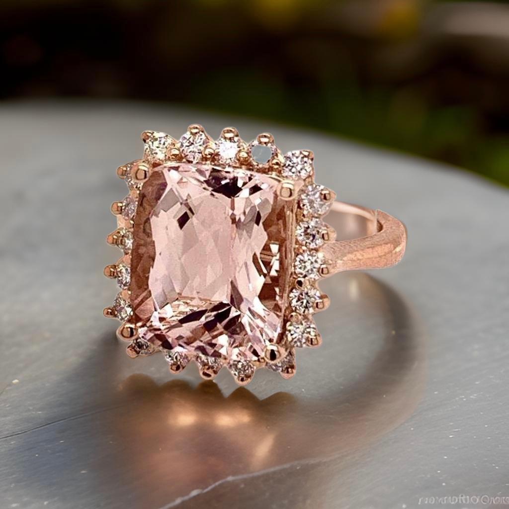 Tourmaline Rubellite Diamond Ring 14k Rose Gold 7.45 TCW Certified For Sale 2