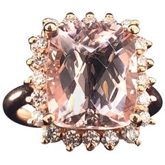 Anillo de diamantes turmalina rubelita oro rosa 14k 7,45 TCW certificado