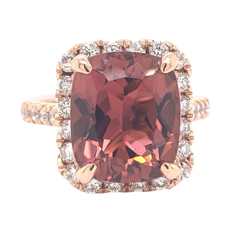 Anillo de diamantes turmalina rubelita oro amarillo 14k 7,45 TCW certificado