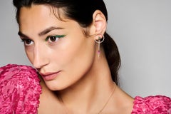 Tourmaline Rubellite Diamond Yellow Gold Round Earrings