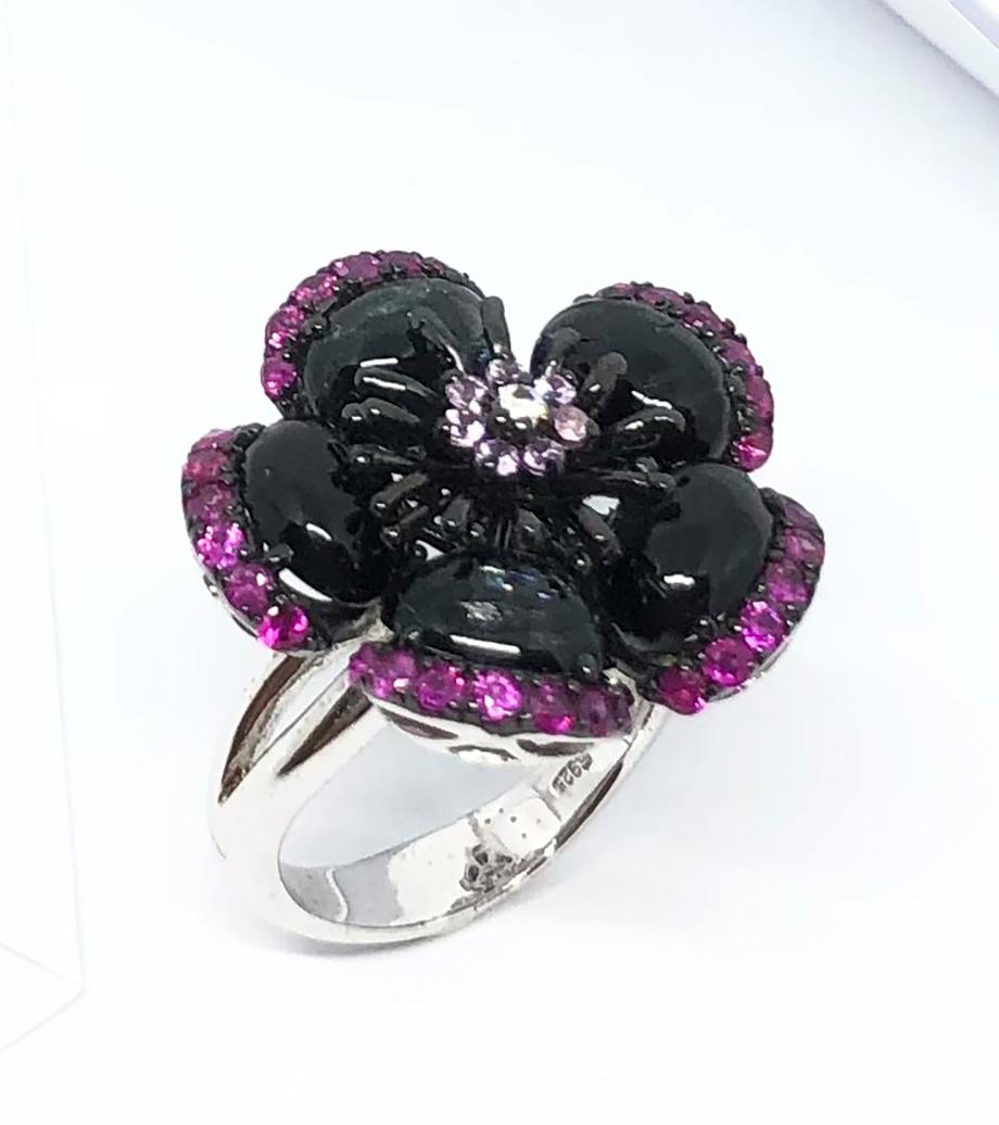 Tourmaline, Ruby and Pink Sapphire Ring set in Silver Settings For Sale 5