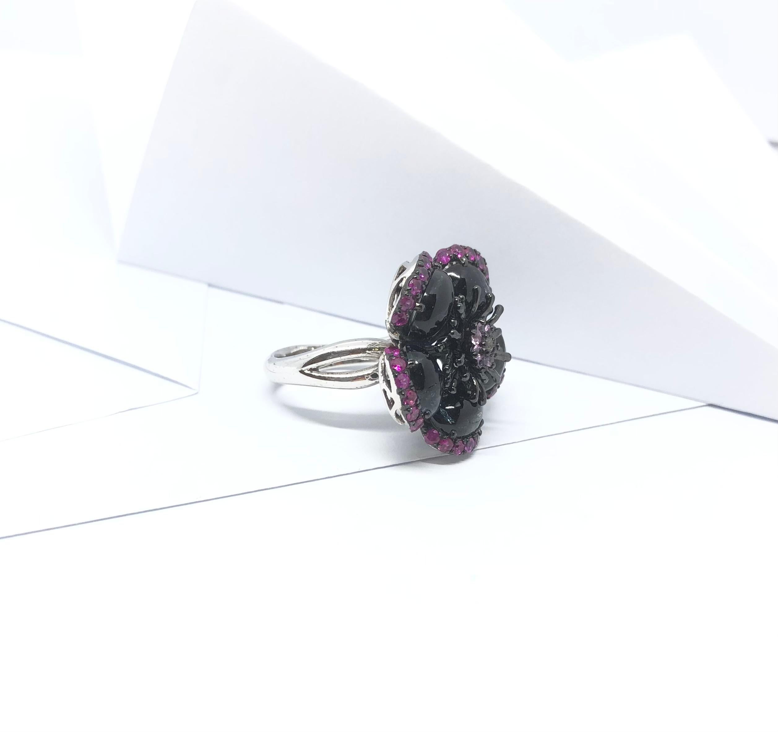 Tourmaline, Ruby and Pink Sapphire Ring set in Silver Settings In New Condition For Sale In Dusit, 10