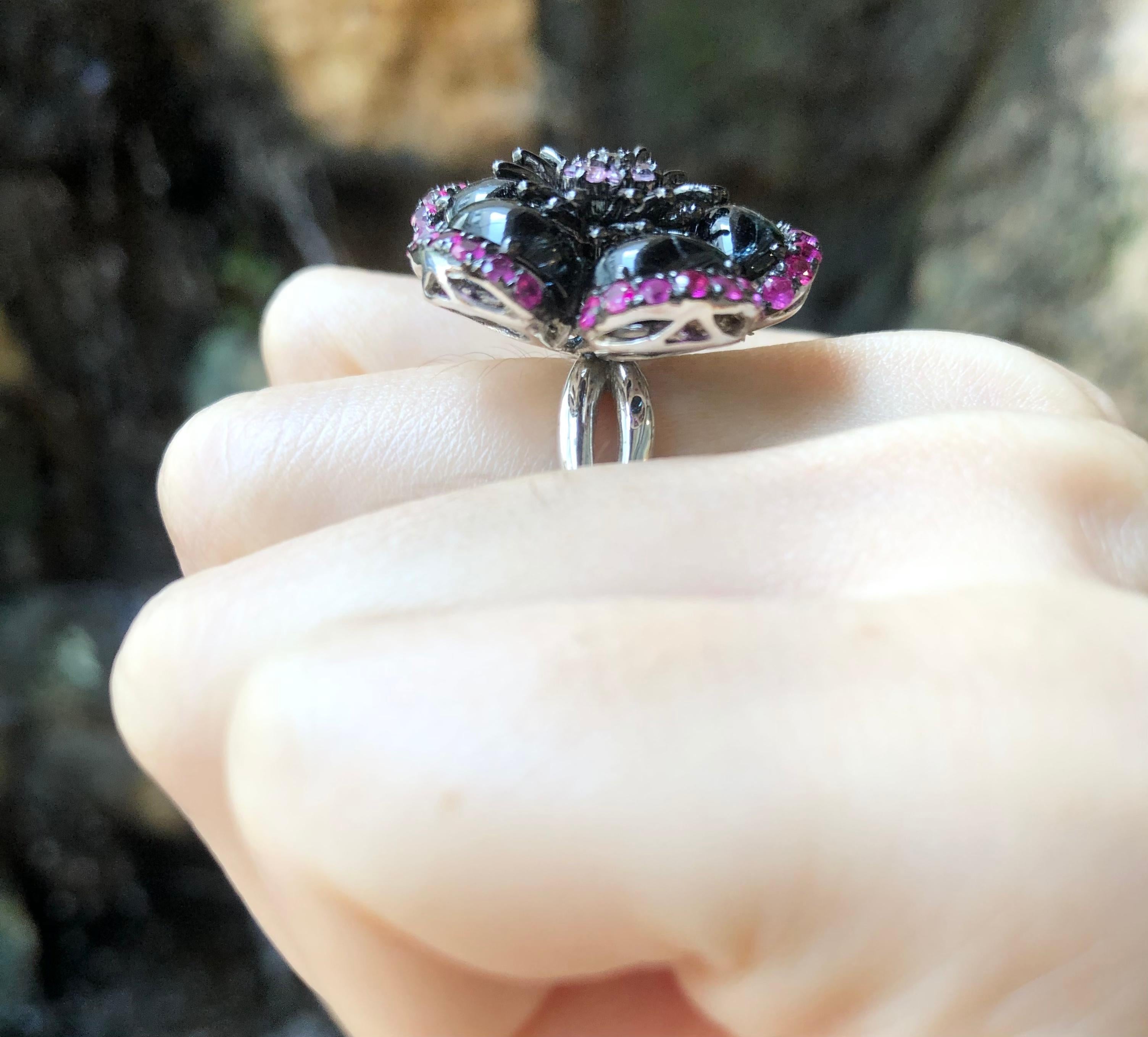 Tourmaline, Ruby and Pink Sapphire Ring set in Silver Settings For Sale 1