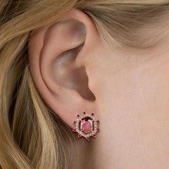 Tourmaline Ruby Diamond 14 Karat Gold Stud Earrings