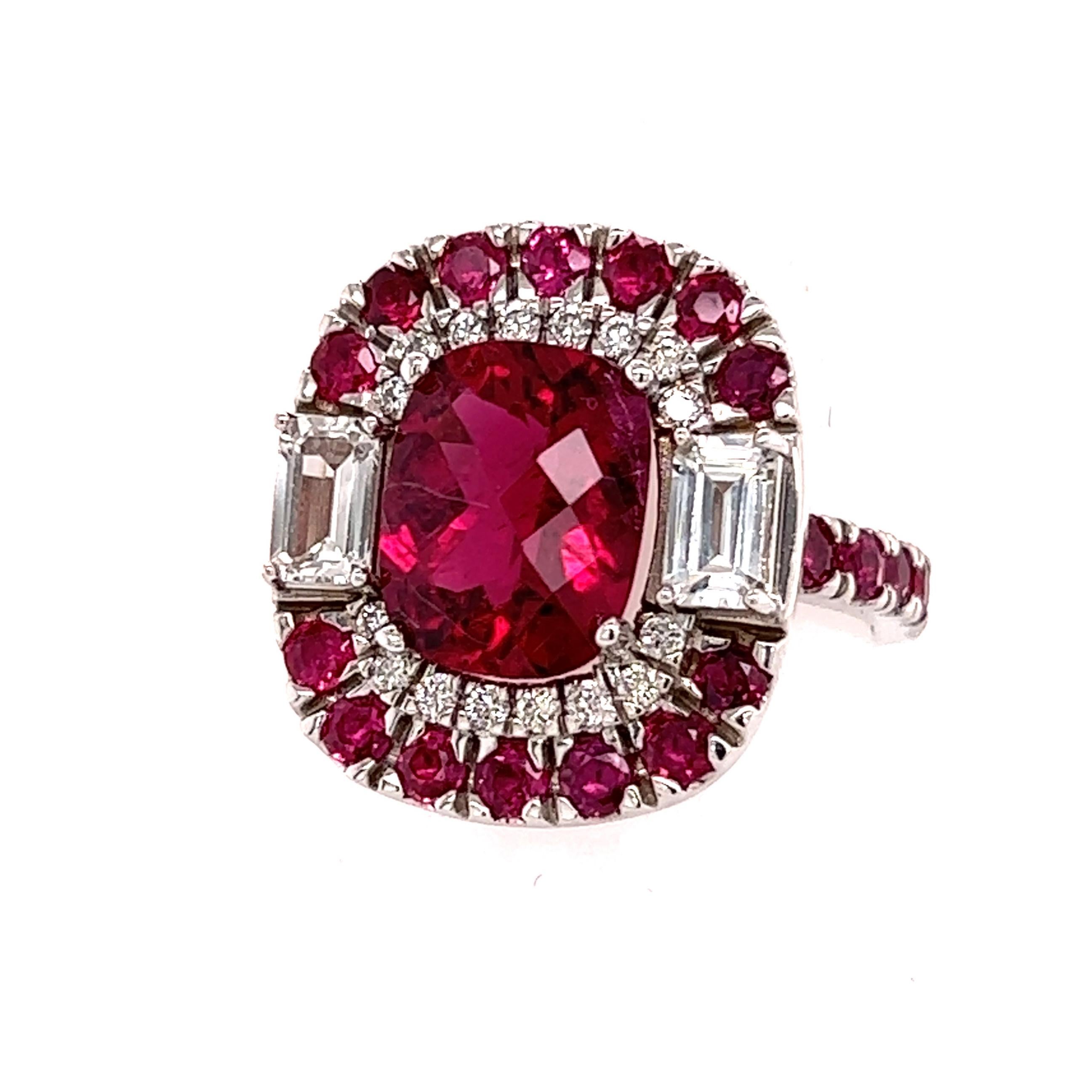 Cushion Cut Tourmaline Ruby Sapphire Diamond Ring 14k Gold 5.1 TCW GIA Certified For Sale
