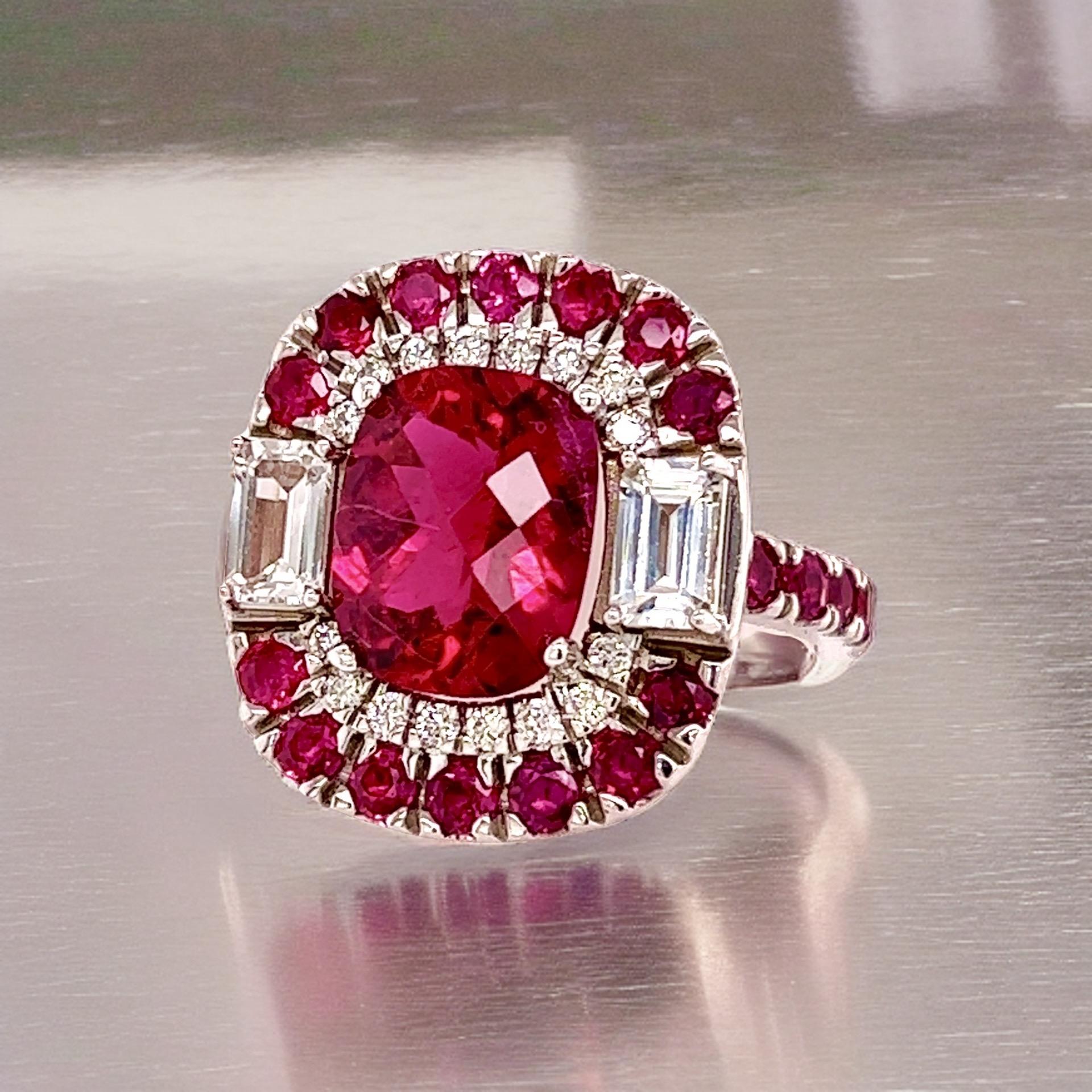 Ring 14k Gold 5.1 TCW GIA zertifizierter Turmalin Rubin Saphir Diamant 7