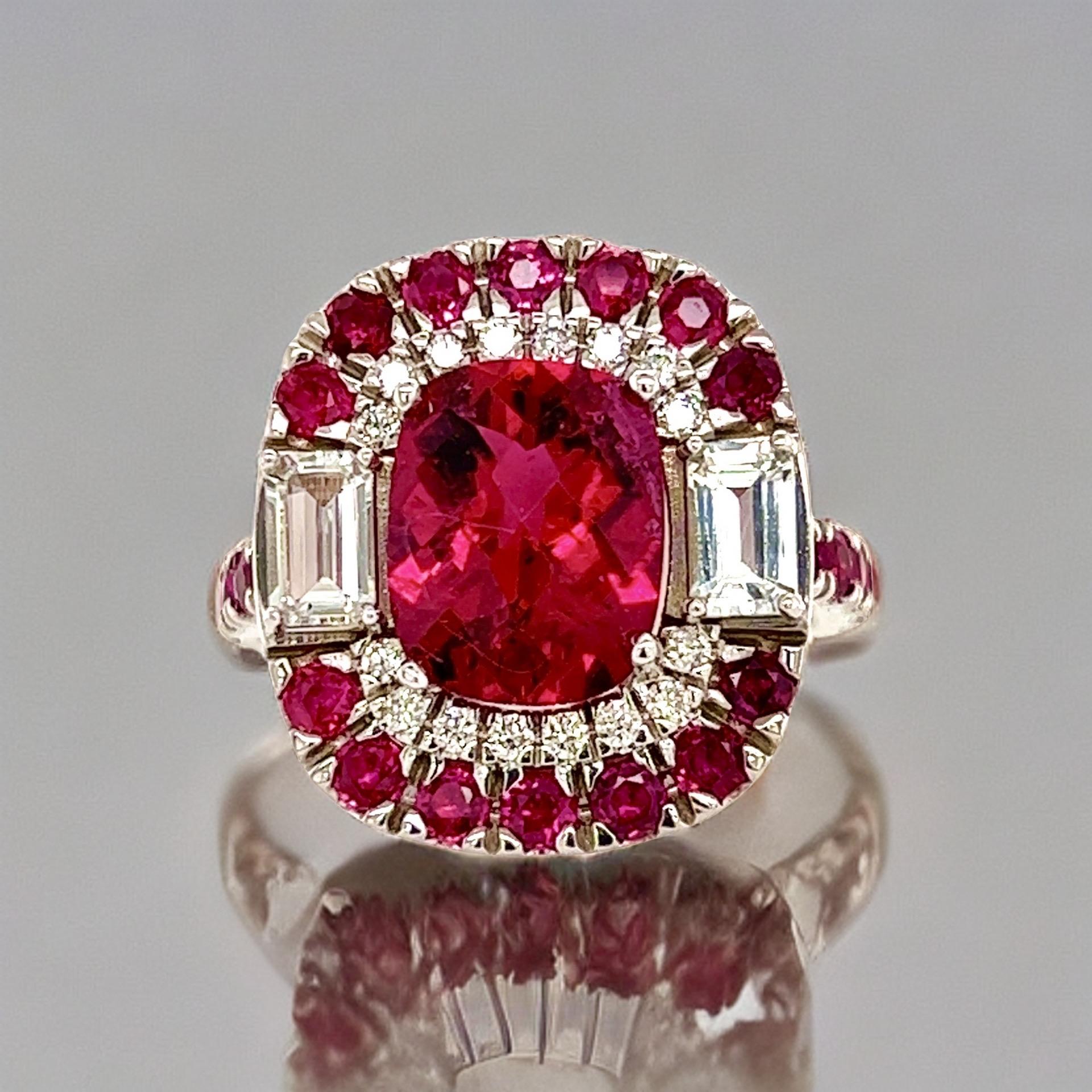 Ring 14k Gold 5.1 TCW GIA zertifizierter Turmalin Rubin Saphir Diamant Damen