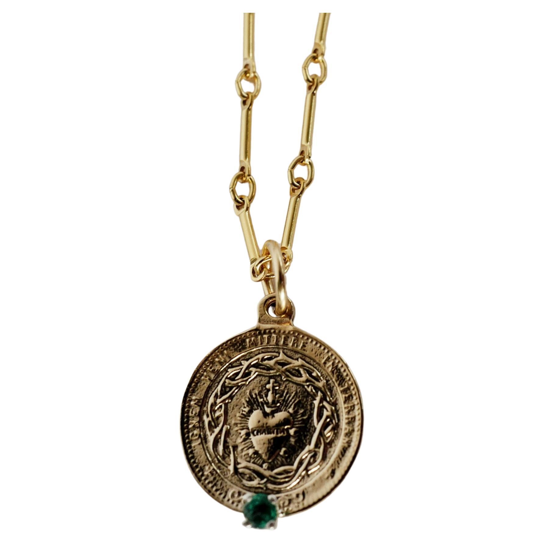 Tourmaline Sacred Heart Medal Pendant Gold Filled Chain Necklace 10 k Gold Vermeil Medal 
J Dauphin
22