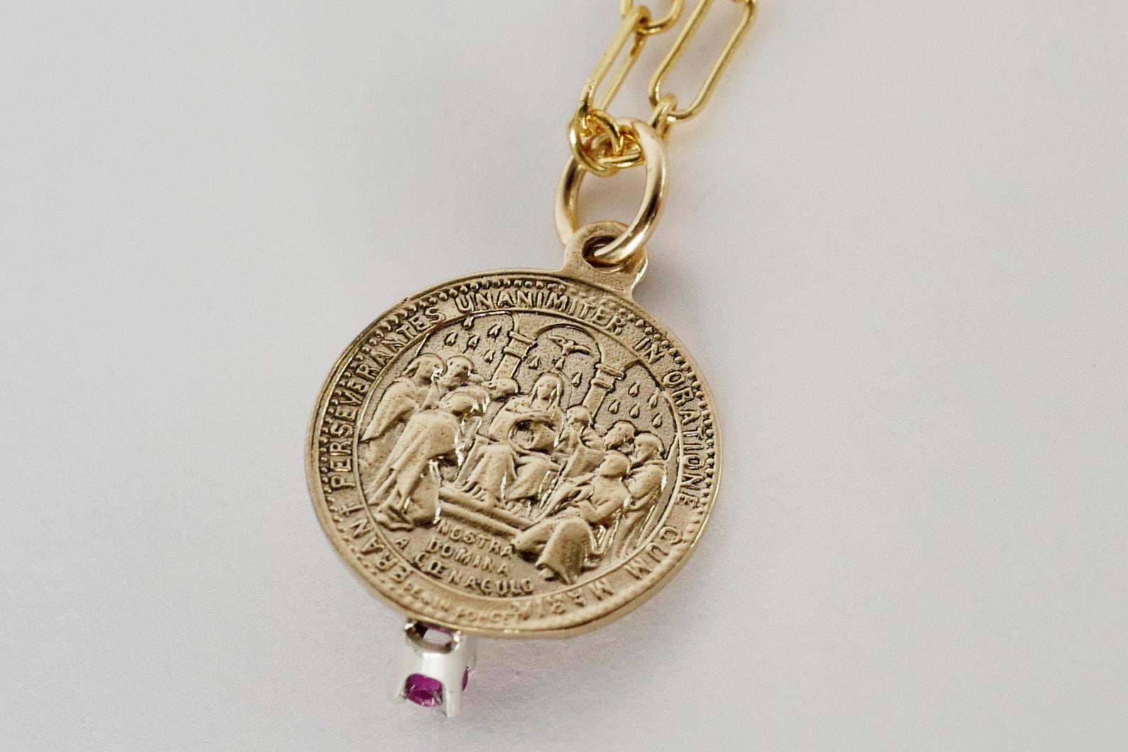 Turmalin-Halskette mit Heiligem Herz-Medaille-Anhänger, Gold Vermeil J Dauphin im Angebot 2