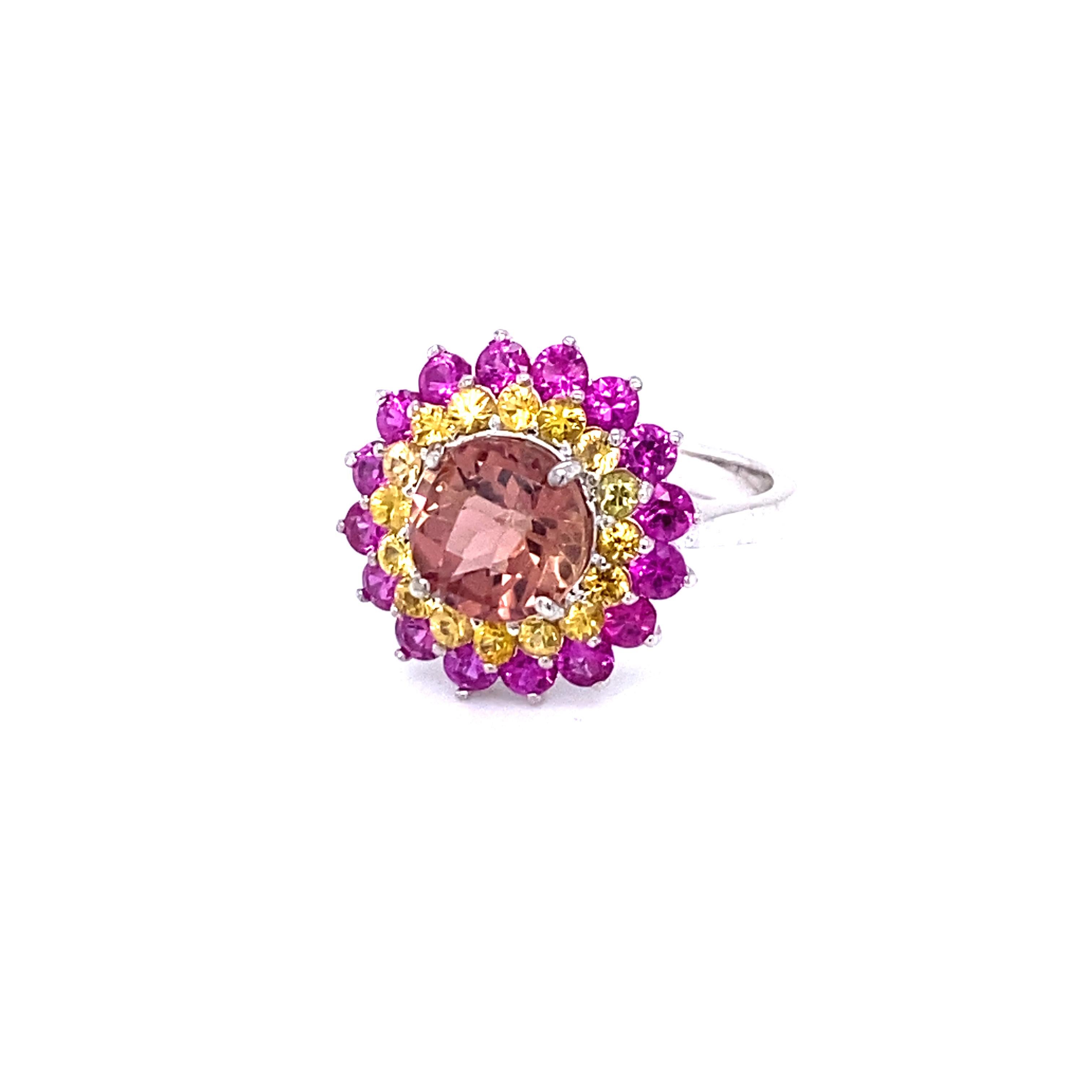 Contemporary Tourmaline Sapphire 14 Karat White Gold Cocktail Ring For Sale