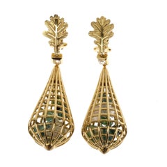 Tourmaline Sapphire 18 Karat Gold Cage Earrings