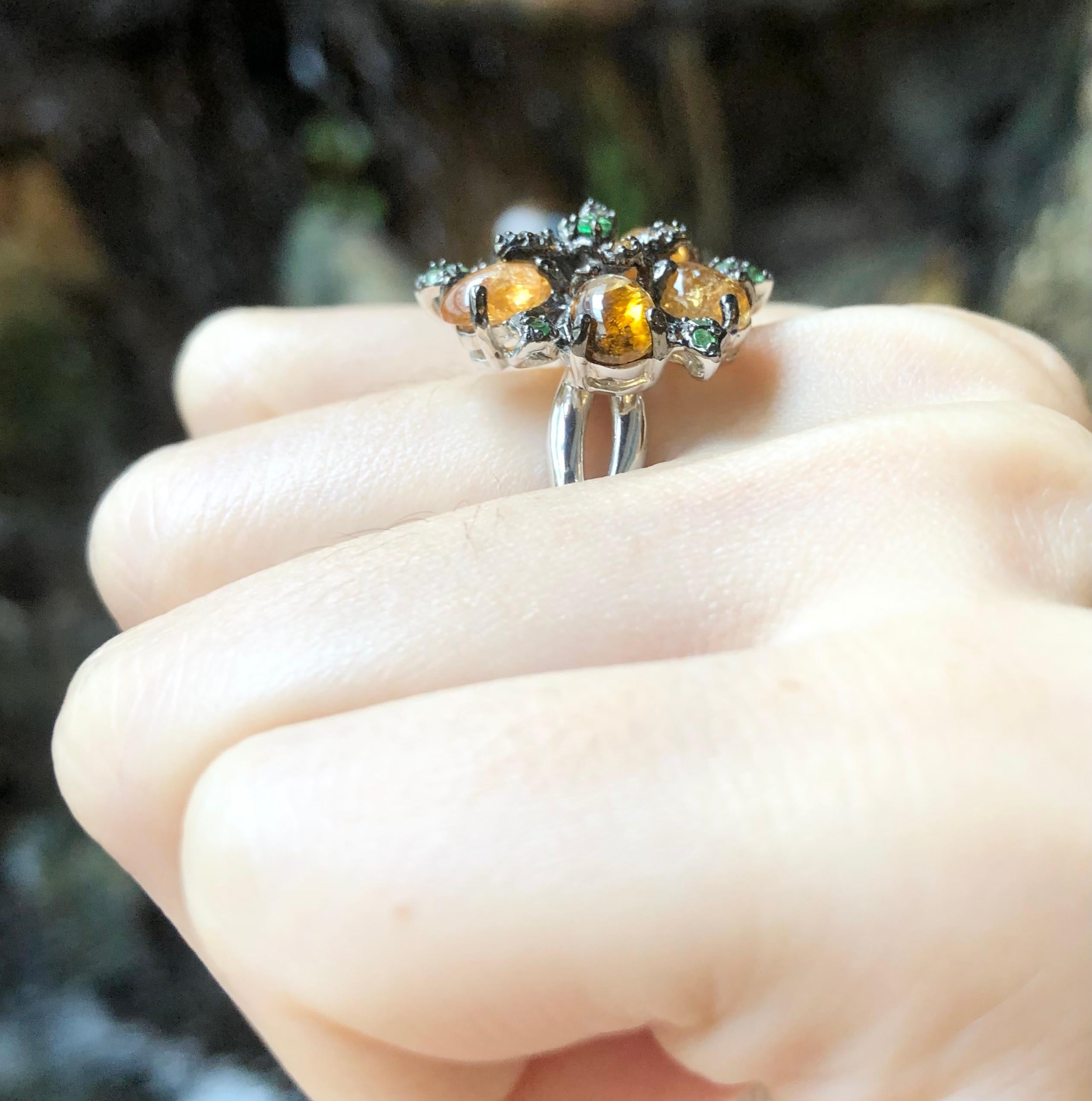 Tourmaline, Sapphire and Tsavorite Ring set in Silver Settings For Sale 4