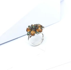 Tourmaline, Sapphire and Tsavorite Ring set in Silver Settings