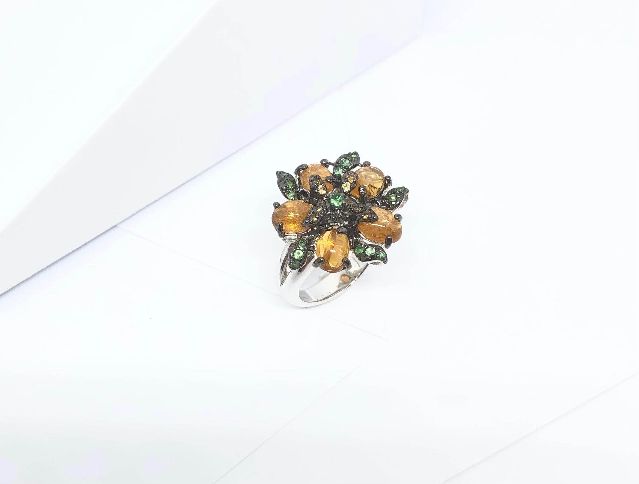Contemporary Tourmaline, Sapphire and Tsavorite Ring set in Silver Settings For Sale