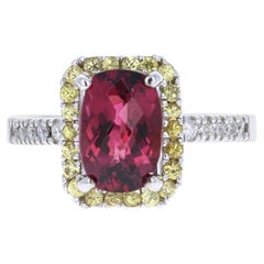 Bague cocktail en or blanc avec tourmaline, saphir et diamant