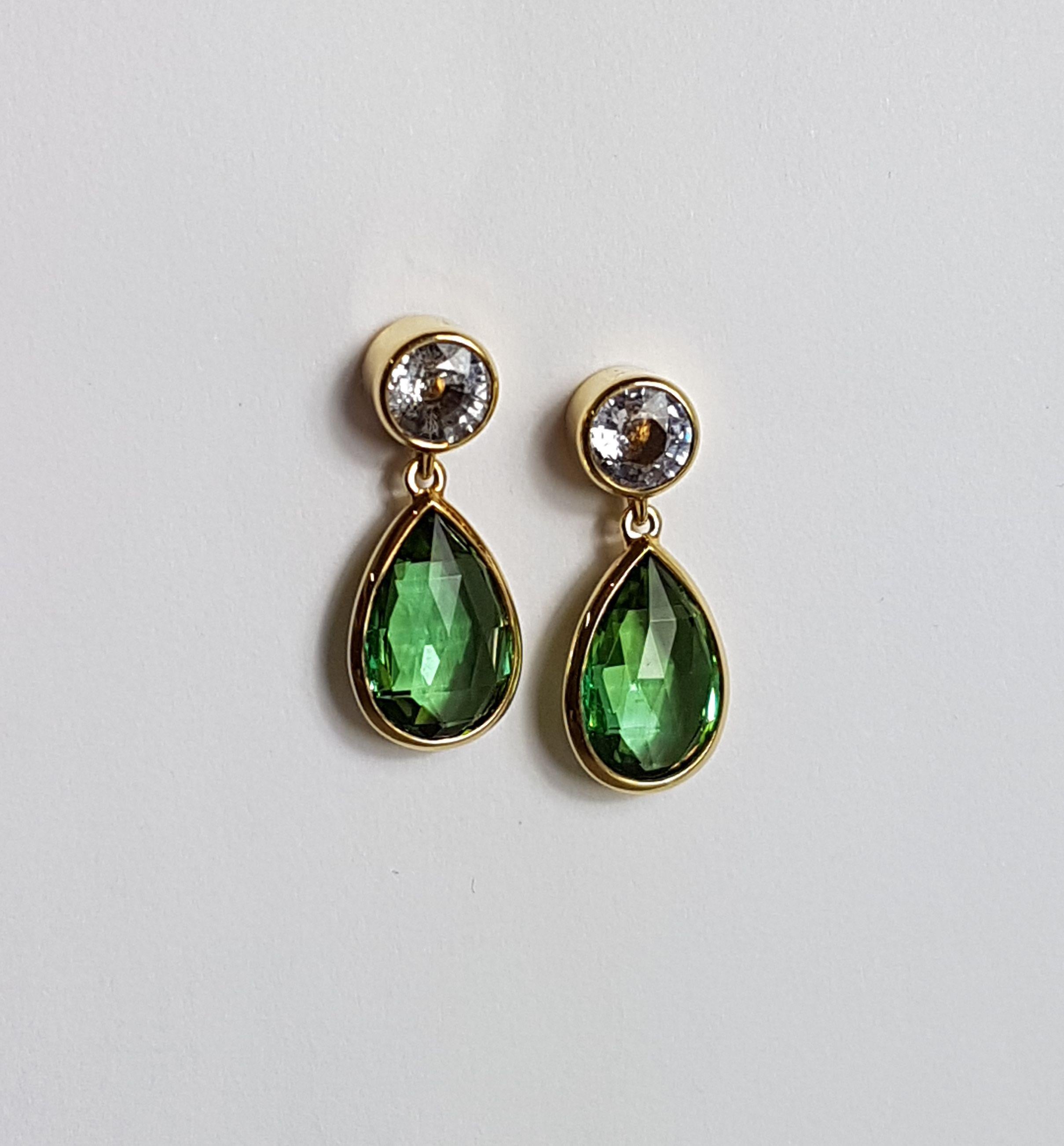Tourmaline Sapphire Gold Earrings Wagner Collection In New Condition In Berlin, DE