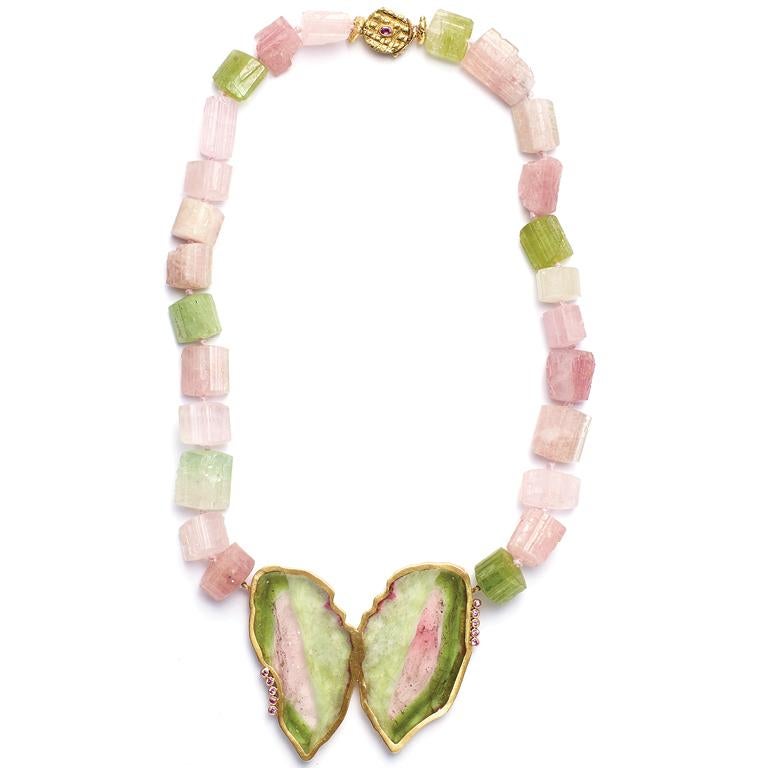 Susan Lister Locke Watermelon Tourmaline and Pink Sapphire Butterfly Necklace For Sale 1