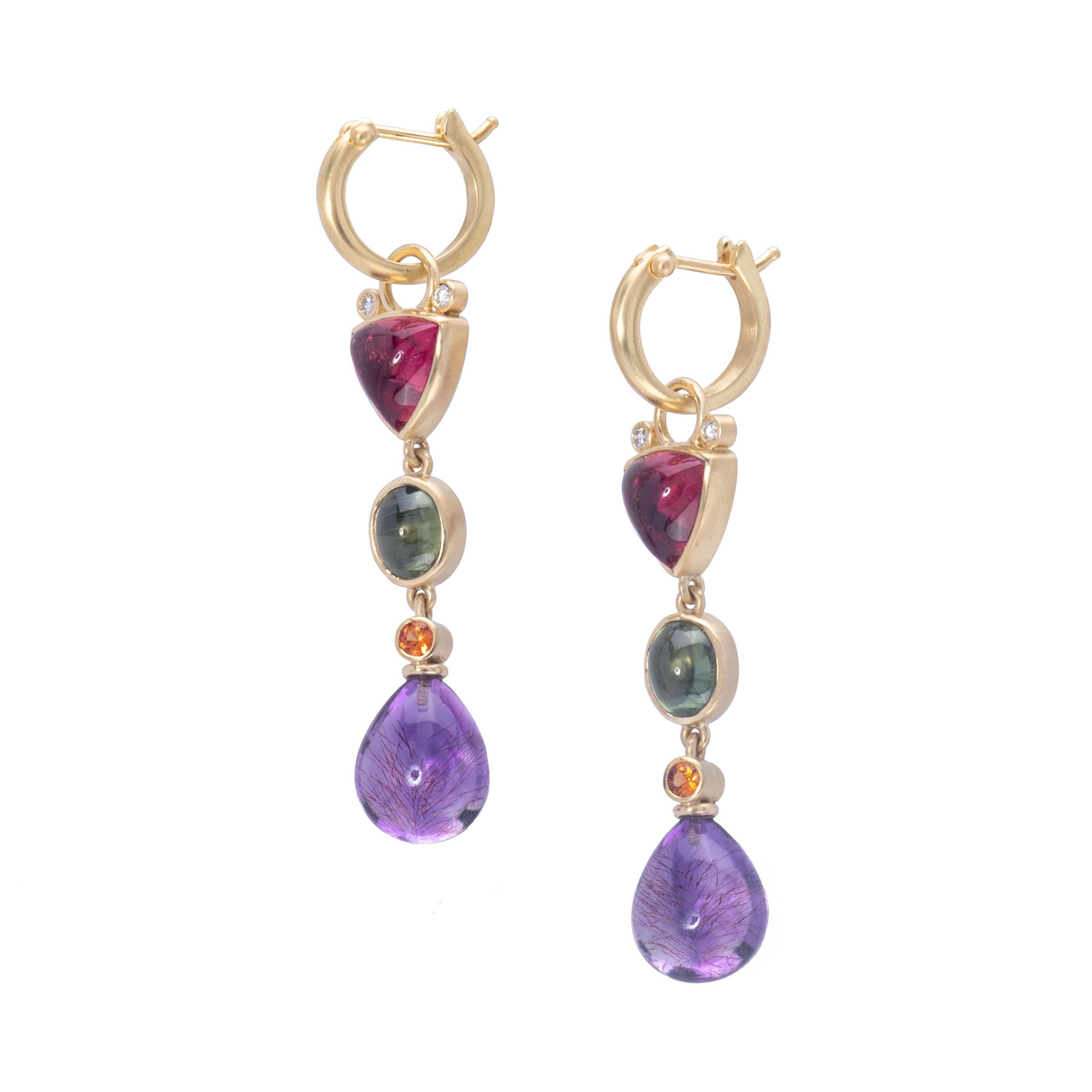 Contemporary Tourmaline and Sapphire Juicyfruit Drop Earrings For Sale
