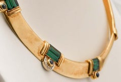 Tourmaline, Sapphires, Diamonds, 18 Kt Yellow Gold Necklace