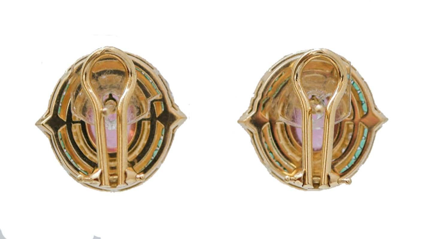 Rétro Tourmaline, Sapphires, Diamonds, Spinel, 18 Karat Yellow Gold Earrings. in vendita