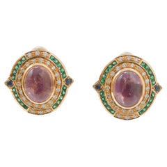 Tourmaline, Sapphires, Diamonds, Spinel, 18 Karat Yellow Gold Earrings.