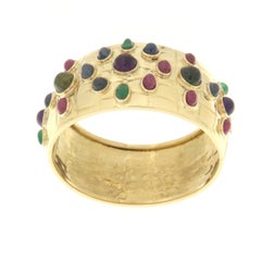 Tourmaline Sapphires Rubies Emeralds 18 Karat Yellow Gold Clamper Bracelet