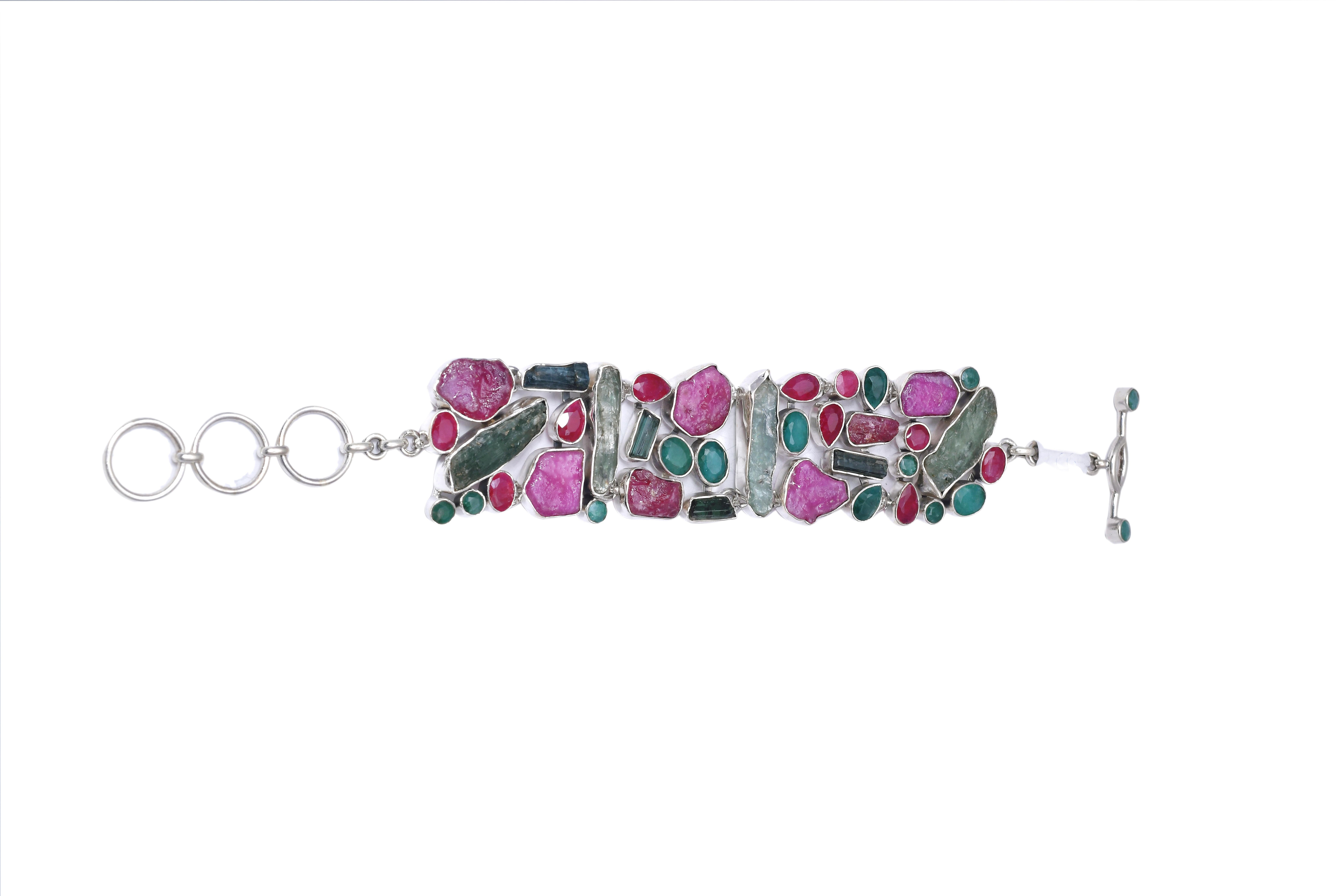 Tourmaline 925 sterling Silver Bracelet In New Condition In jaipur, IN
