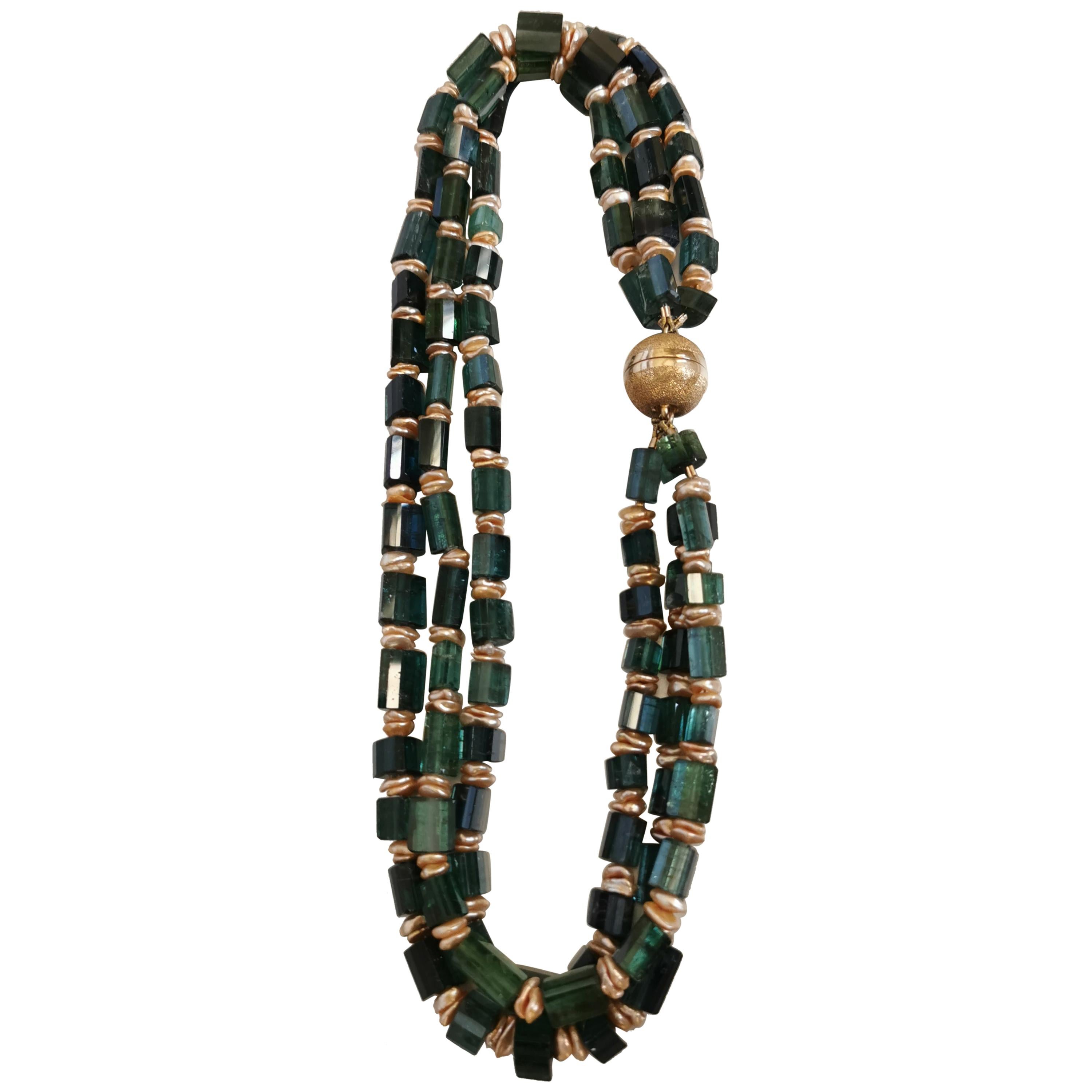 Tourmaline Silver Gold-Plated Clasp Necklace