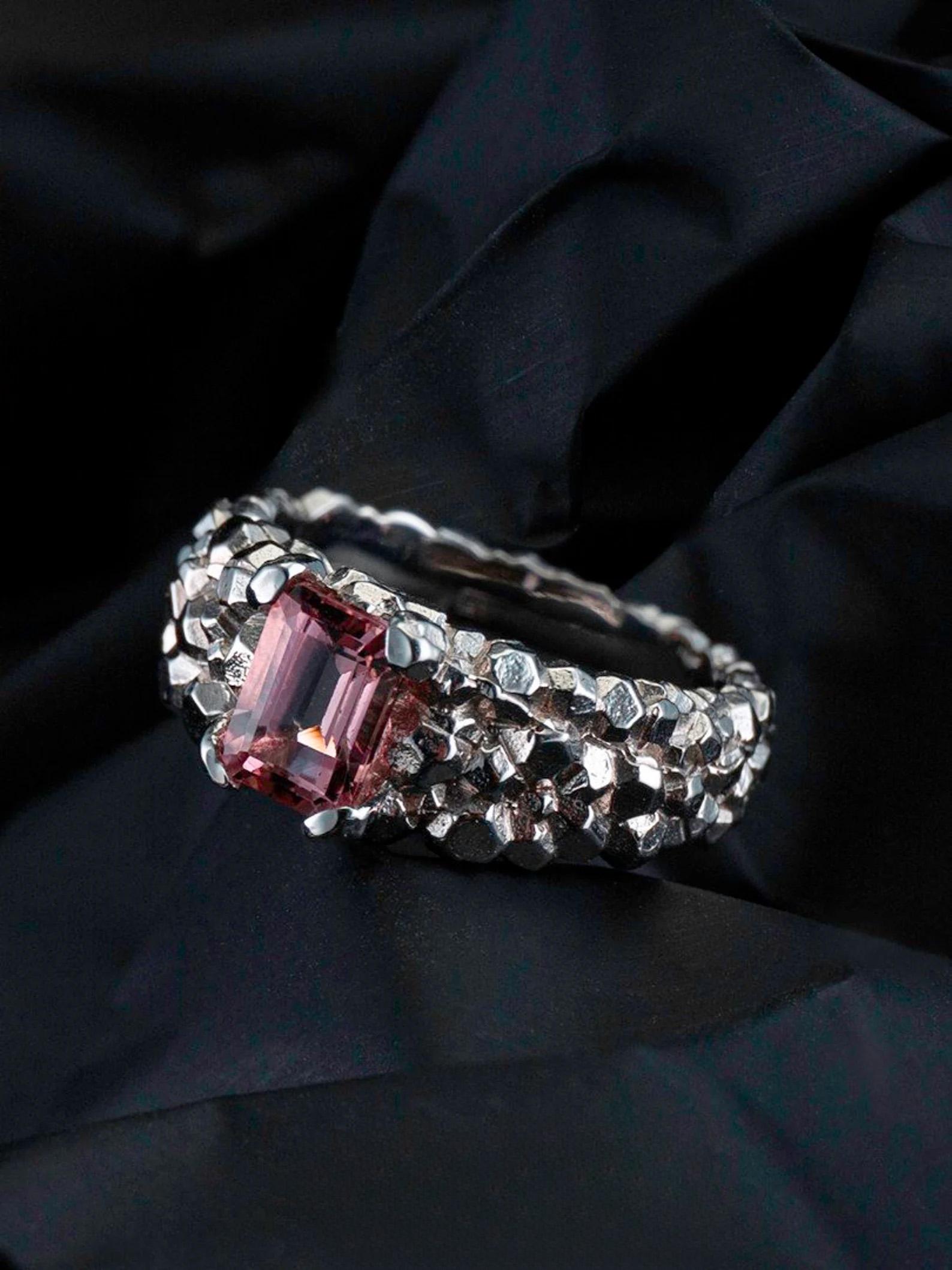Silver ring with natural Tourmaline in emerald cut 
tourmaline origin - Madagascar 
tourmaline measurements - 0.15 х 0.2 х 0.29 in / 3.85 х 5.09 х 7.30 mm
color light pink (RO/OR 2/2), purity - VS (color and purity are indicated by GIA Colored Stone