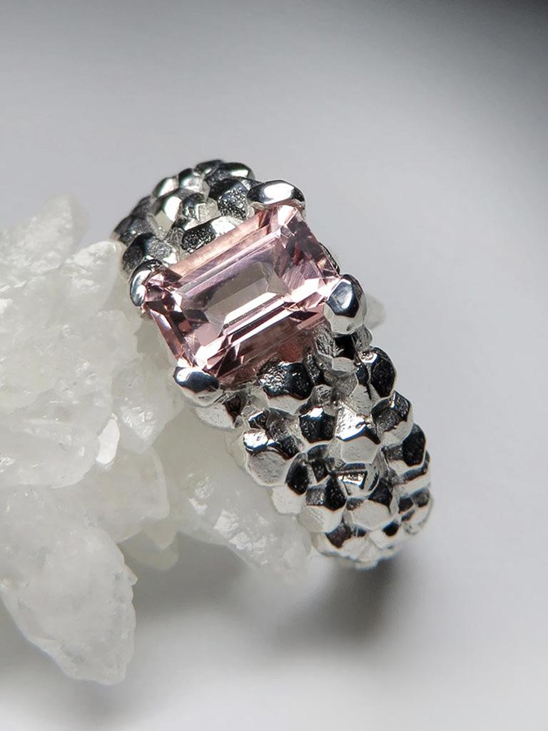 Women's or Men's Tourmaline Silver Ring Large Rose Pink Natural Madagascar Gemstone Vintage gift For Sale