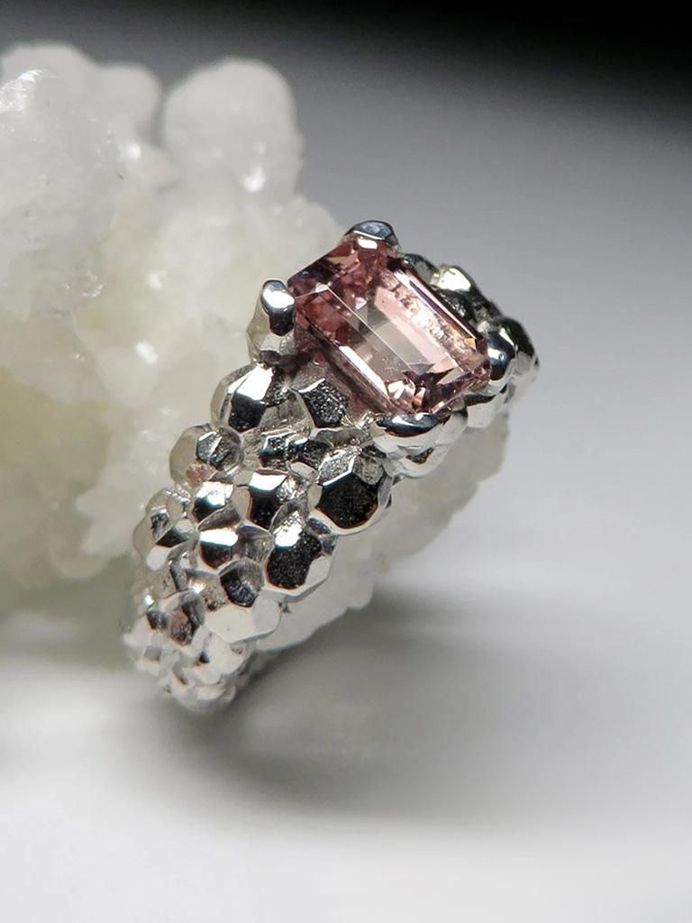 Tourmaline Silver Ring Large Rose Pink Natural Madagascar Gemstone Vintage gift For Sale 1