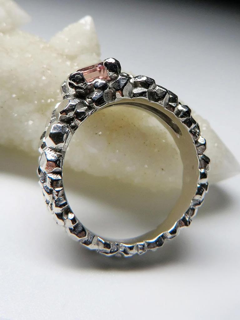 Tourmaline Silver Ring Large Rose Pink Natural Madagascar Gemstone Vintage gift For Sale 2