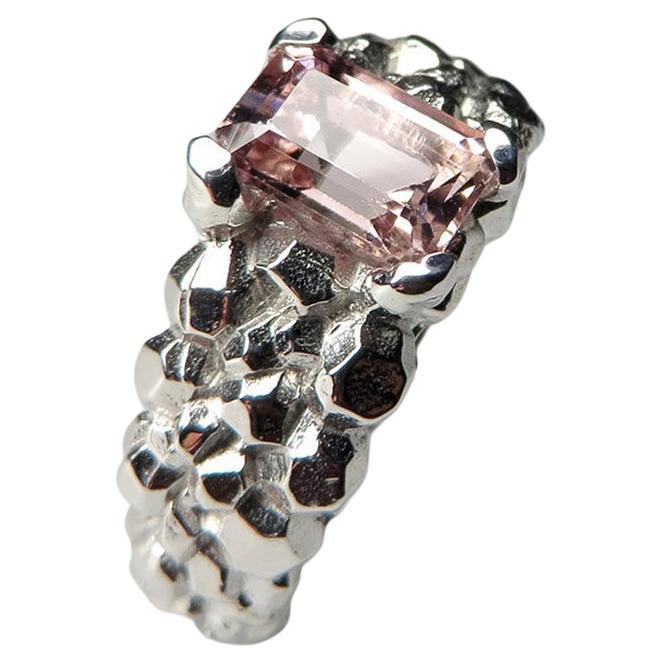 Tourmaline Silver Ring Large Rose Pink Natural Madagascar Gemstone Vintage gift For Sale