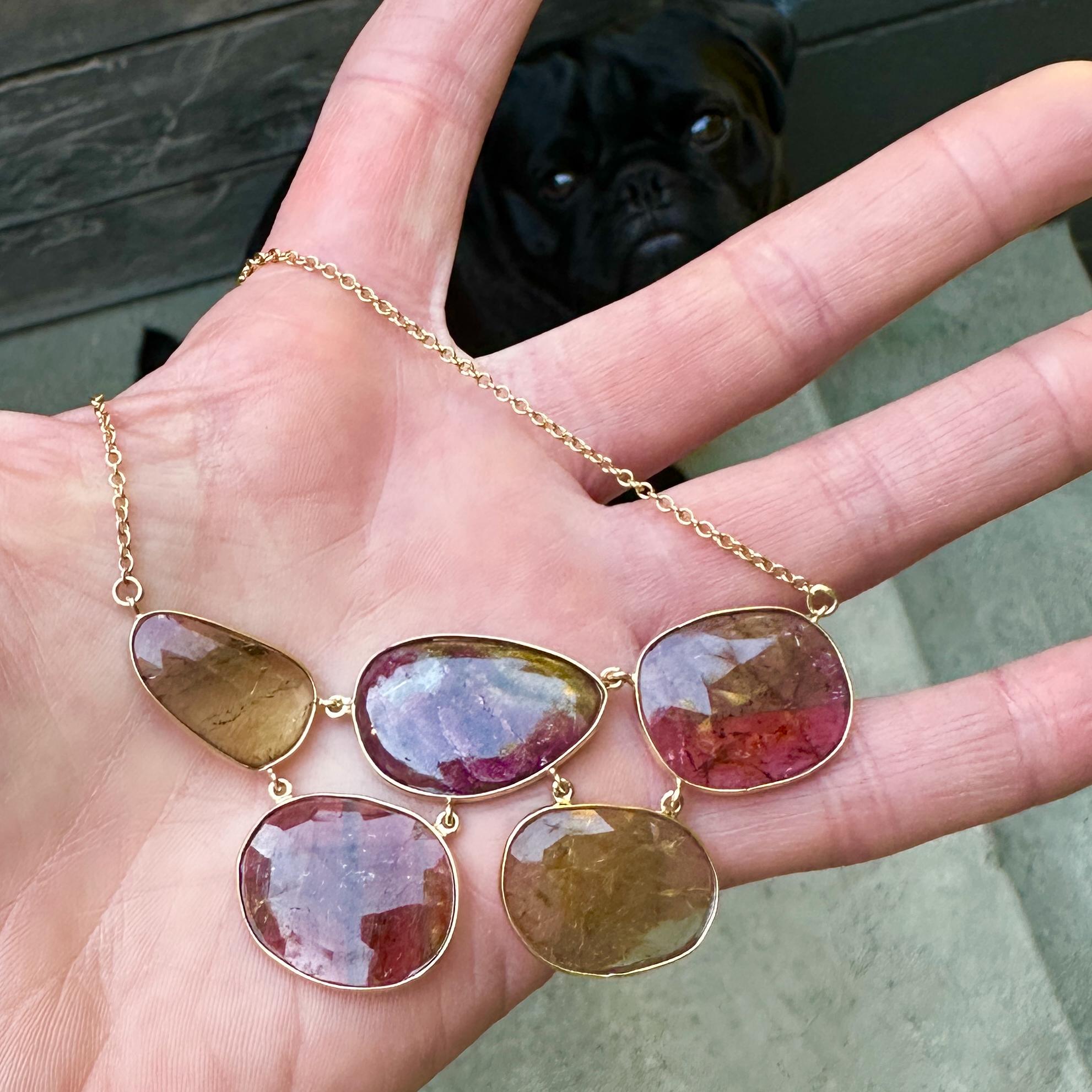 Eytan Brandes Collier « Cobblestone » en or 14 carats avec tranches de tourmaline en vente 4