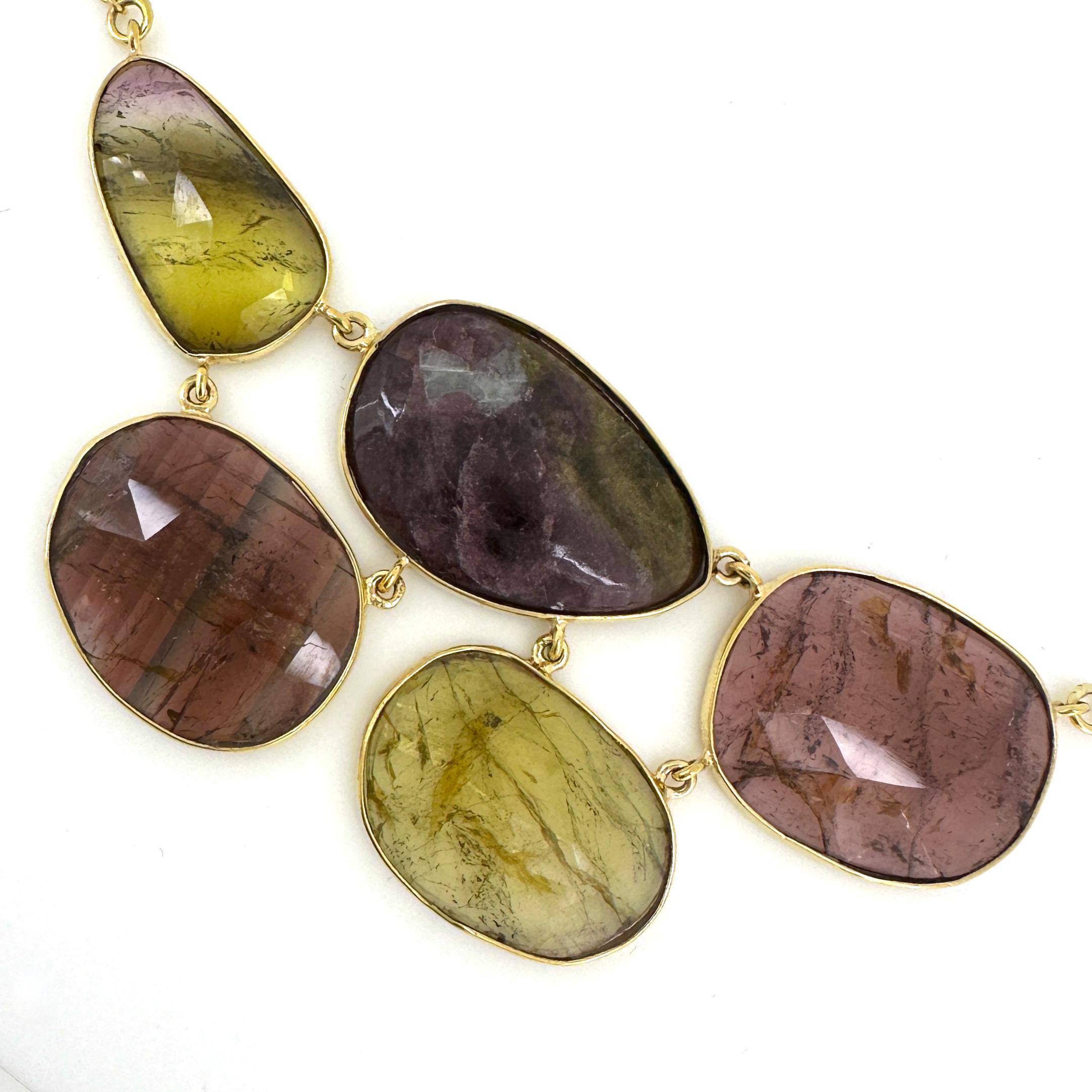 Eytan Brandes Collier « Cobblestone » en or 14 carats avec tranches de tourmaline Neuf - En vente à Sherman Oaks, CA