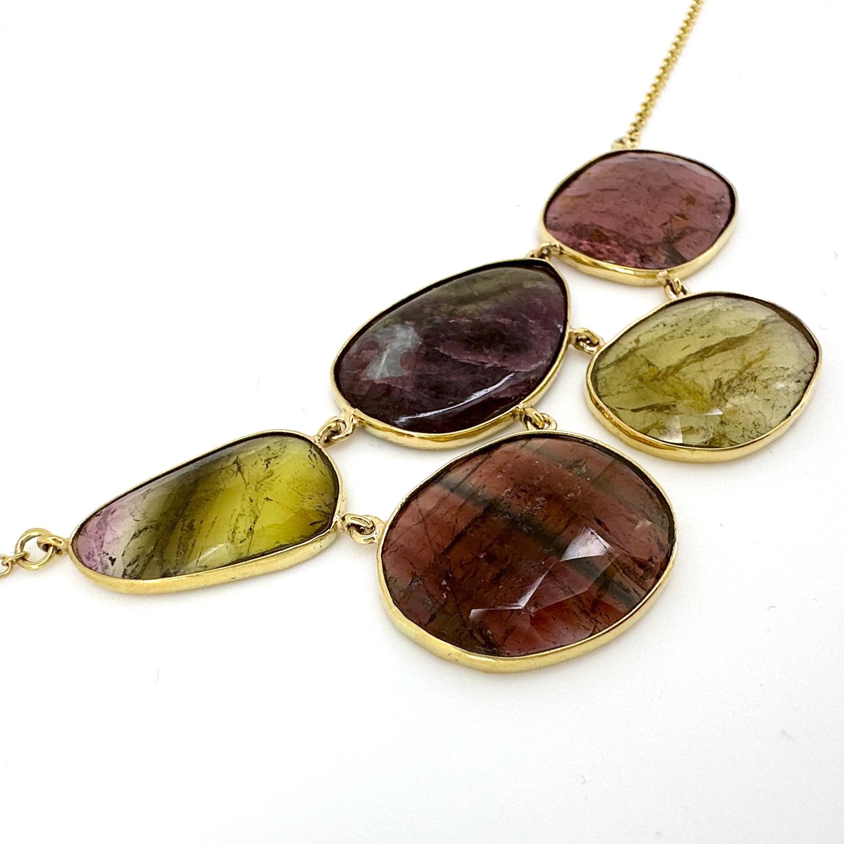 Eytan Brandes Collier « Cobblestone » en or 14 carats avec tranches de tourmaline Pour femmes en vente