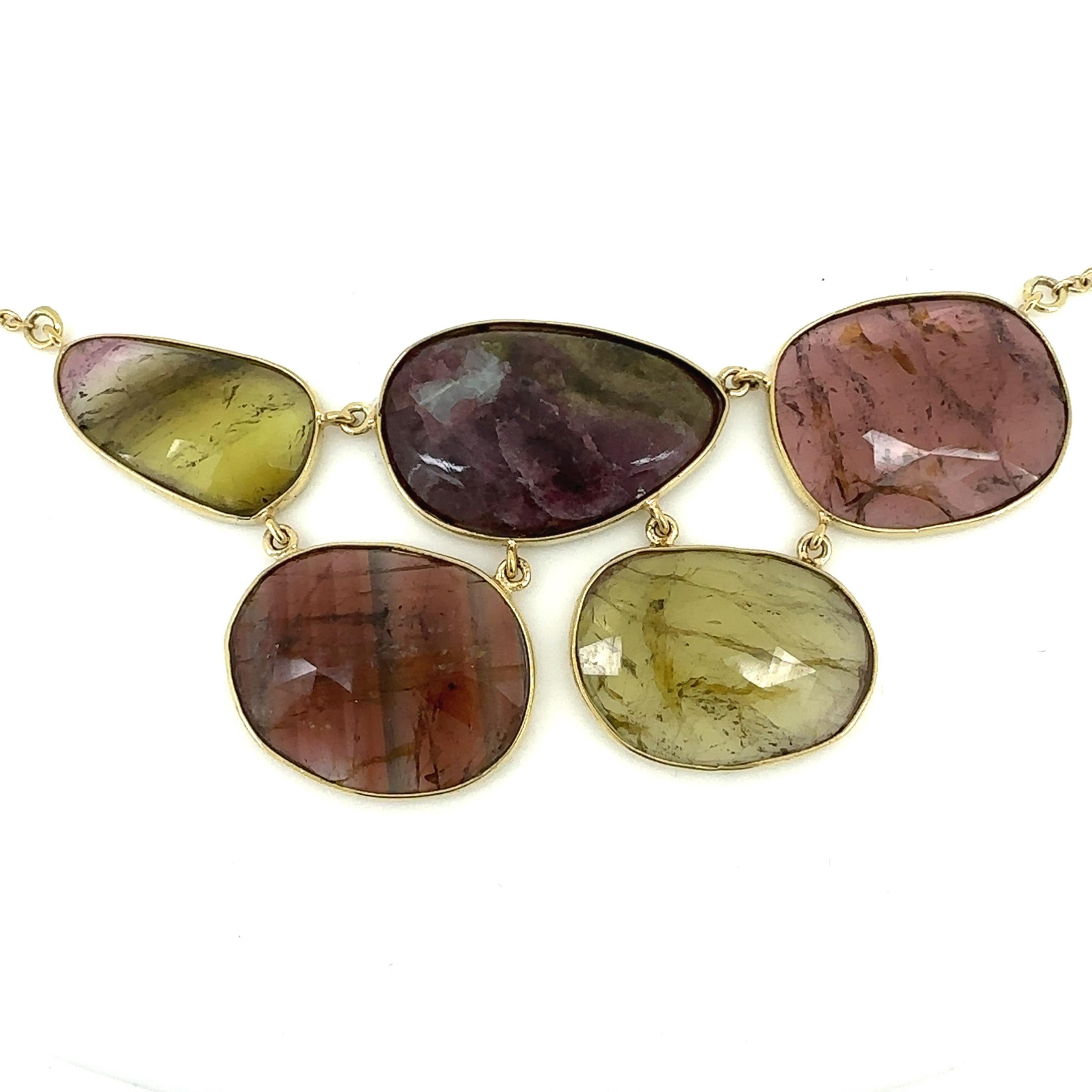 Eytan Brandes Collier « Cobblestone » en or 14 carats avec tranches de tourmaline en vente 1