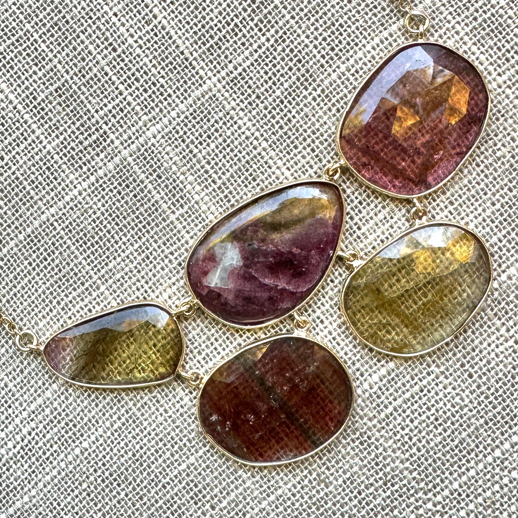 Eytan Brandes Collier « Cobblestone » en or 14 carats avec tranches de tourmaline en vente 2