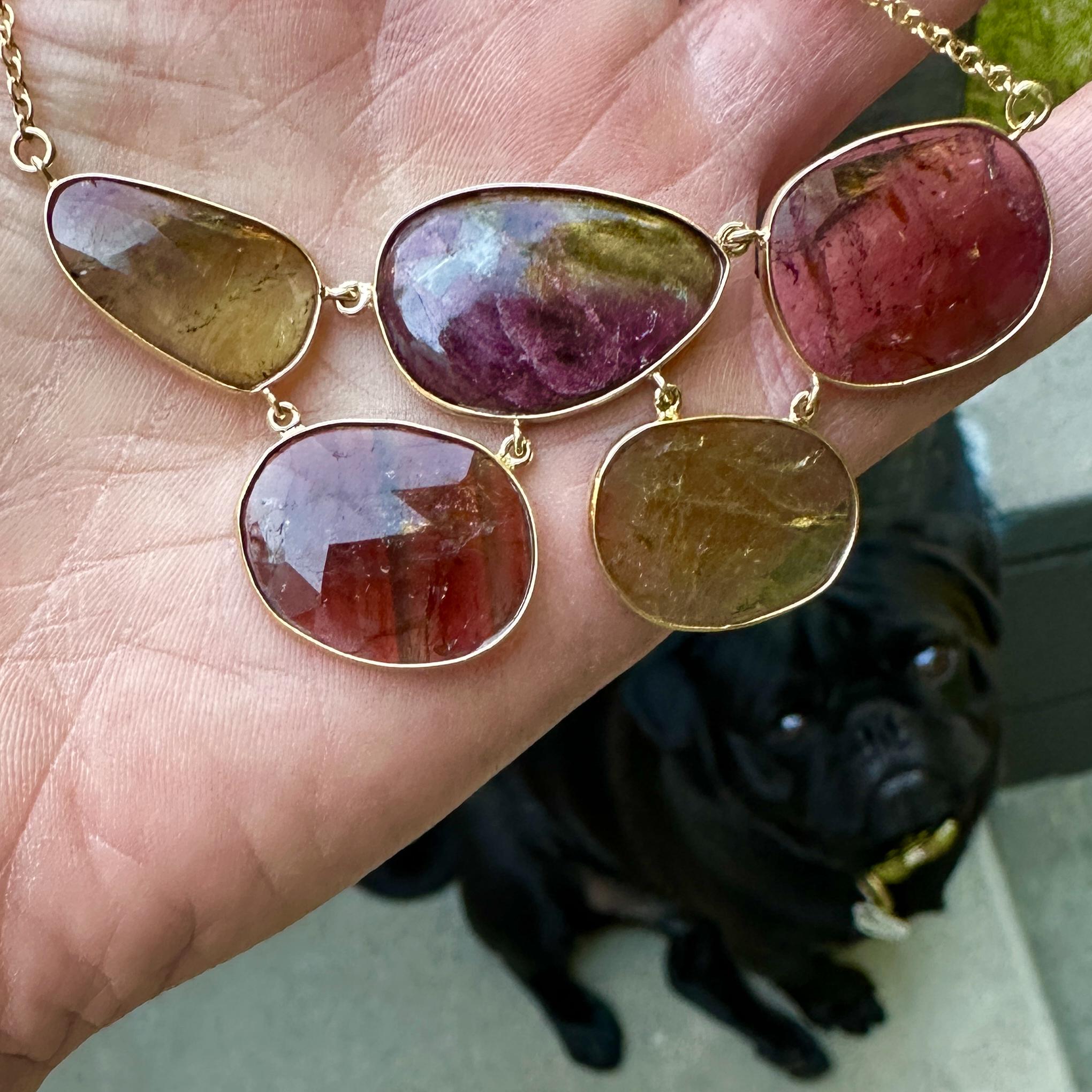 Eytan Brandes Collier « Cobblestone » en or 14 carats avec tranches de tourmaline en vente 3