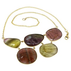 Tourmaline Slice "Cobblestone" Necklace in 14 Karat Gold by Eytan Brandes