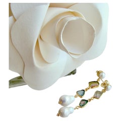 Tourmaline Slices Flameball Pearls Pearl Posts, Aleksandra Earrings