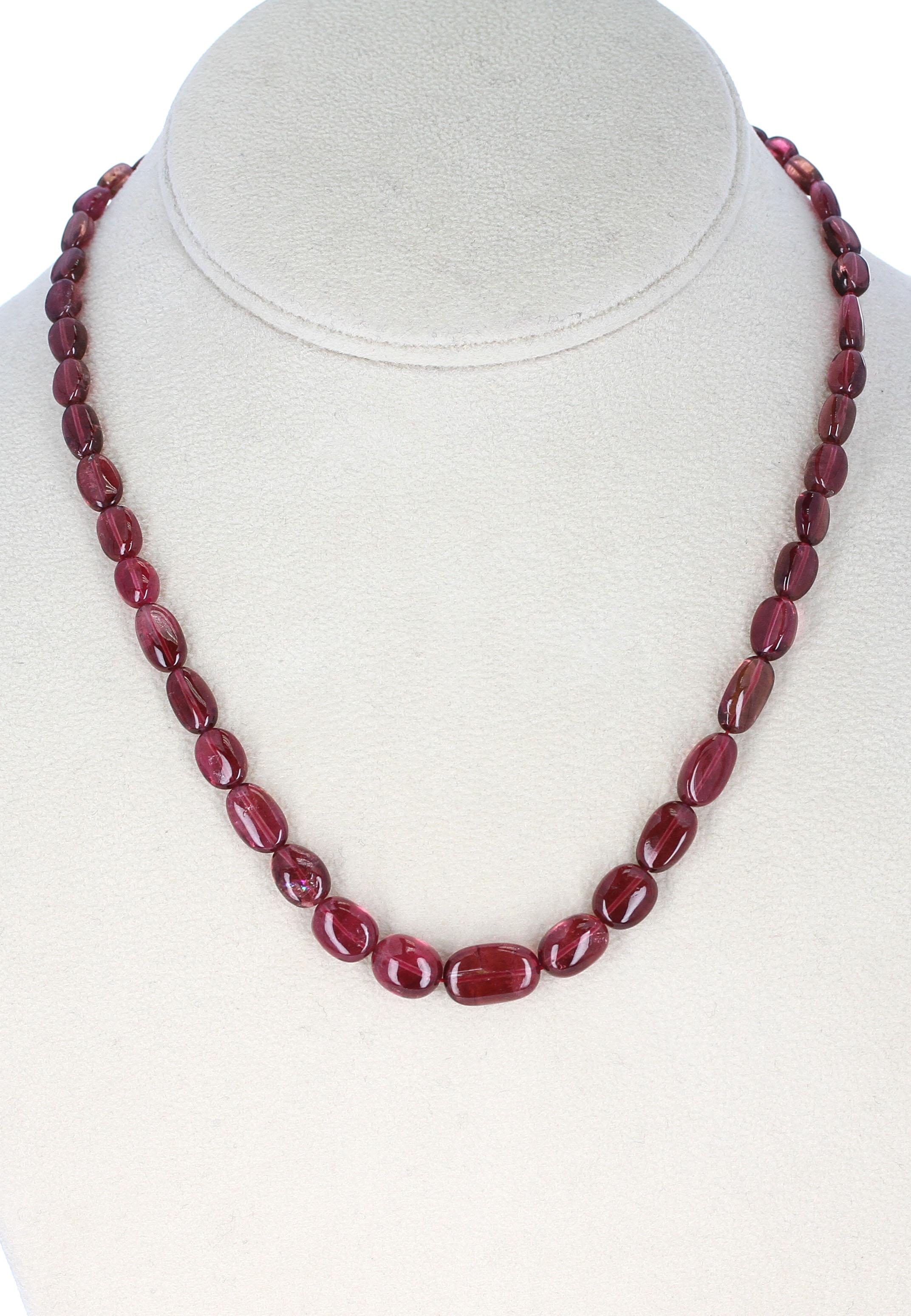 Tourmaline Smooth Tumbled Beads Necklace, Toggle Clasp In Excellent Condition For Sale In New York, NY
