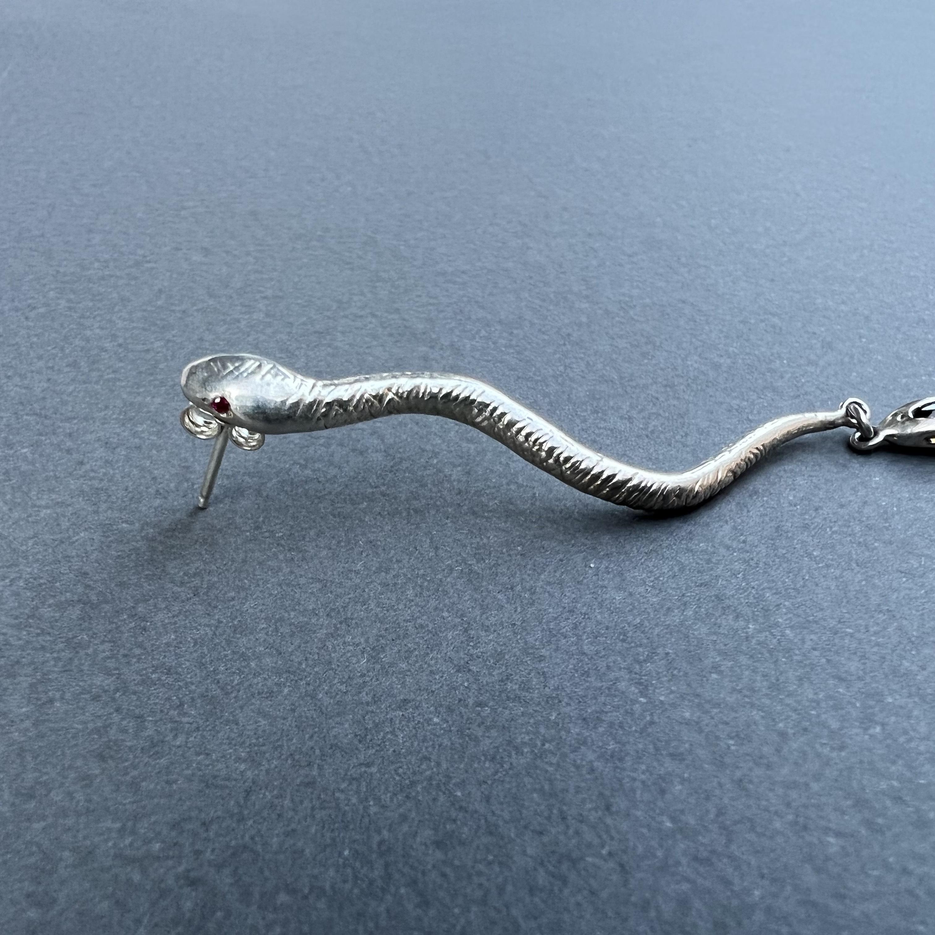 Tourmaline Snake Earring Sterling Silver Dangling Statement J Dauphin For Sale 1