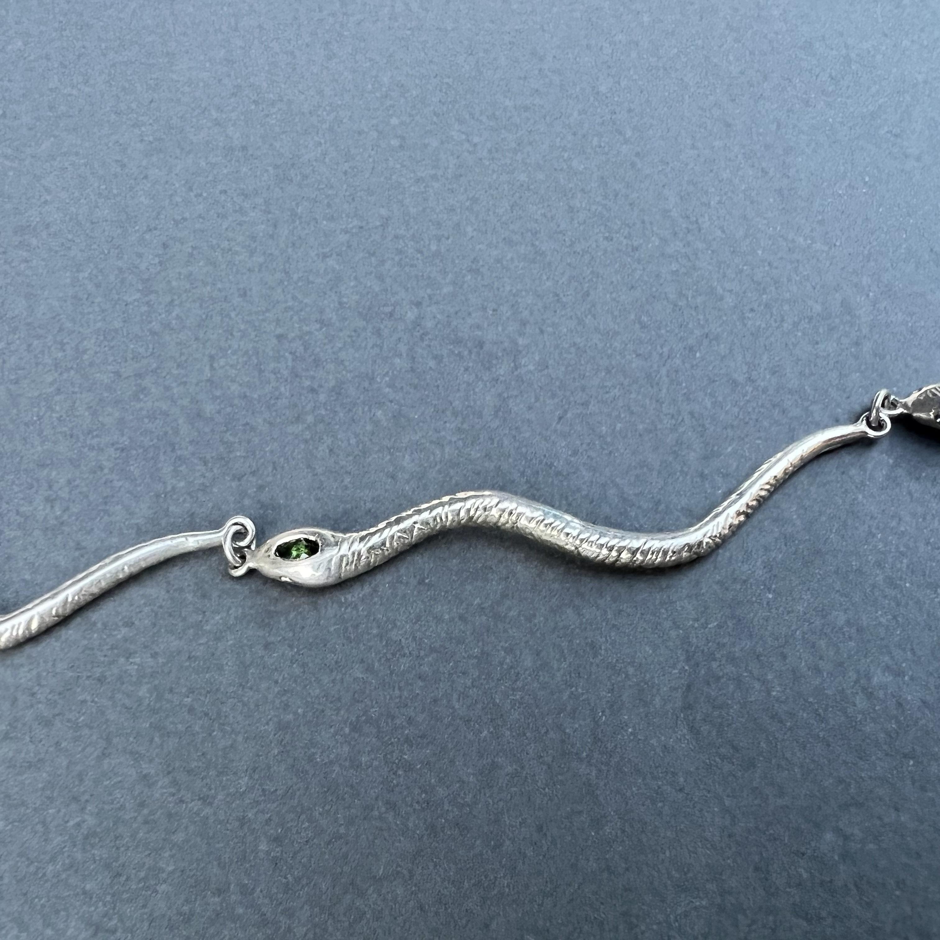 Tourmaline Snake Earring Sterling Silver Dangling Statement J Dauphin For Sale 2