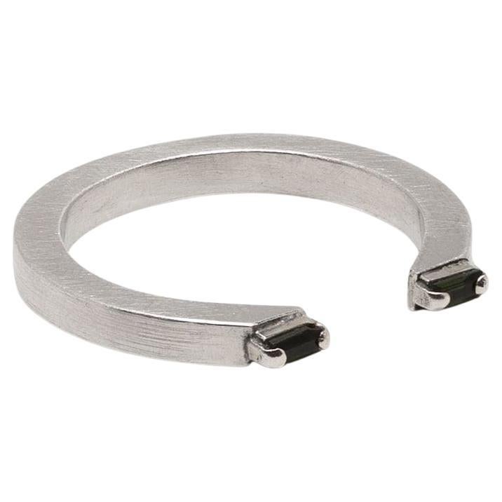 Tourmaline sterling silver square band open Ring (DCG)(W) For Sale