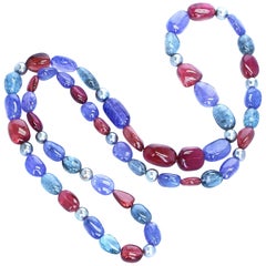 Halskette mit Turmalin, Tansanit und Perlen