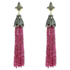 Tourmaline Tassel Earrrings With Diamonds Made In 18k Gold & Silver
