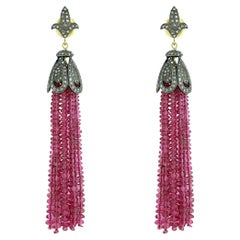 Tourmaline Tassel Earrrings With Diamonds Made In 18k Gold & Silver