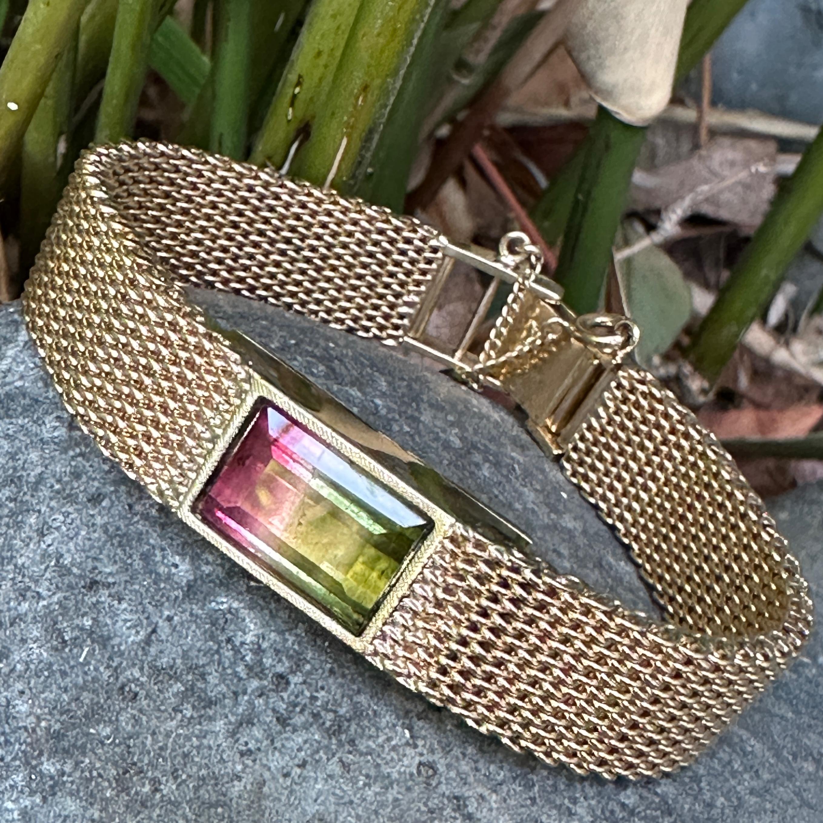 In our neverending crusade to reuse high-quality gold ladies' wristwatches -- beautifully made and wearable as anything BUT a timepiece -- we offer this hot-off-the-workbench 14 karat gold bracelet, formerly a Lady Elgin manual wind wristwatch with
