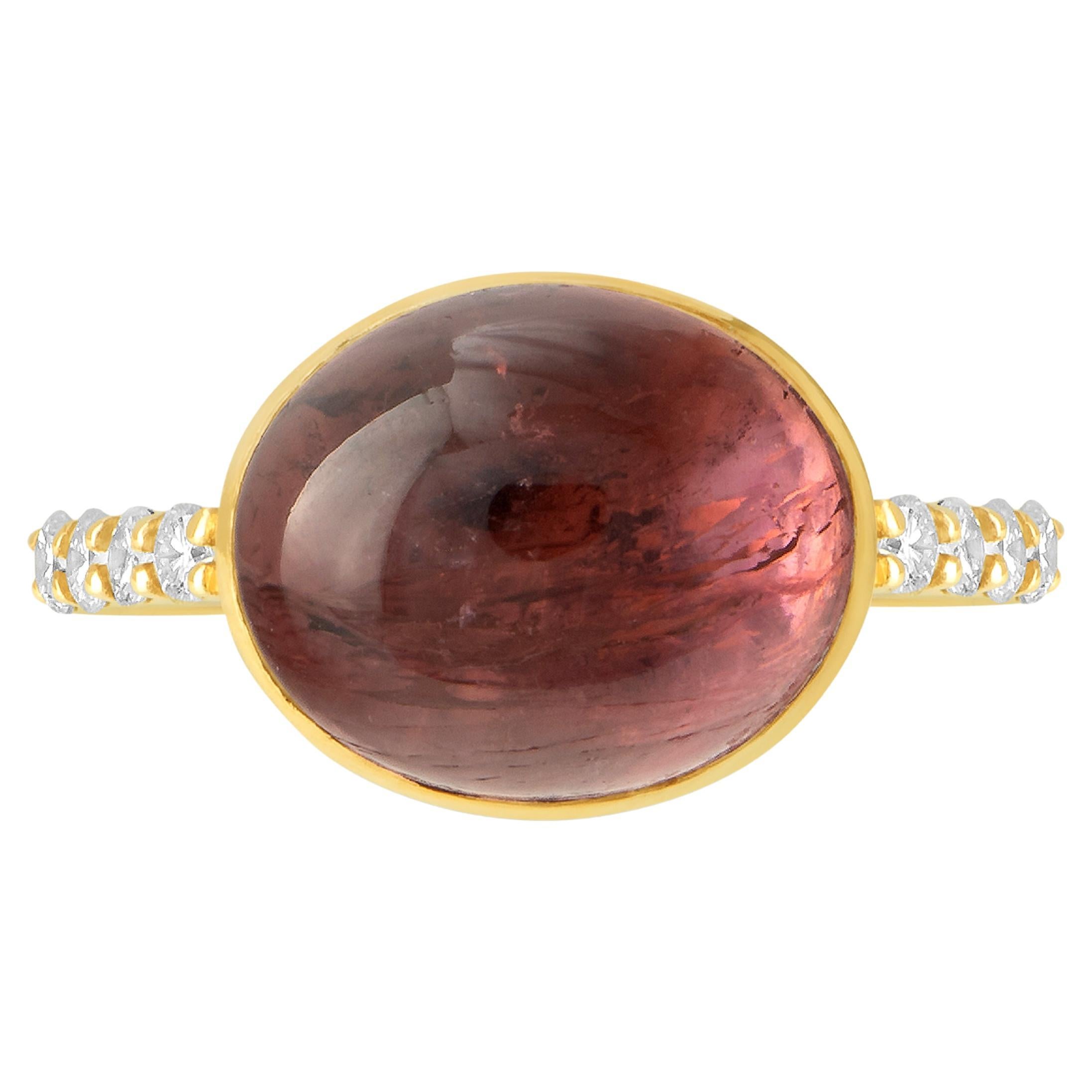 Tourmaline Triplets - 14 Karat Gold 5 Carats Cabochon Pink Tourmaline Ring  For Sale